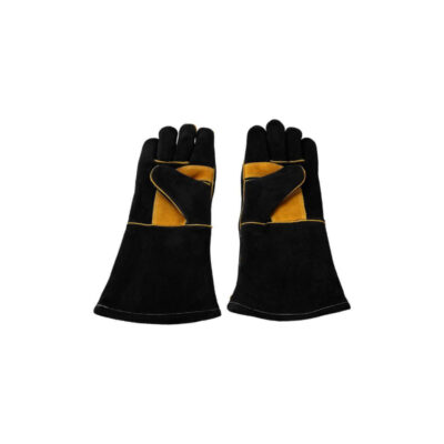 A GRADE 8” ELBOW BLACK LEATHER REINFORCED GLOVES